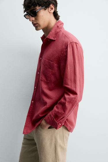 CHEMISE REGULAR FIT LIN - COTON - Corail de Zara - Image 5