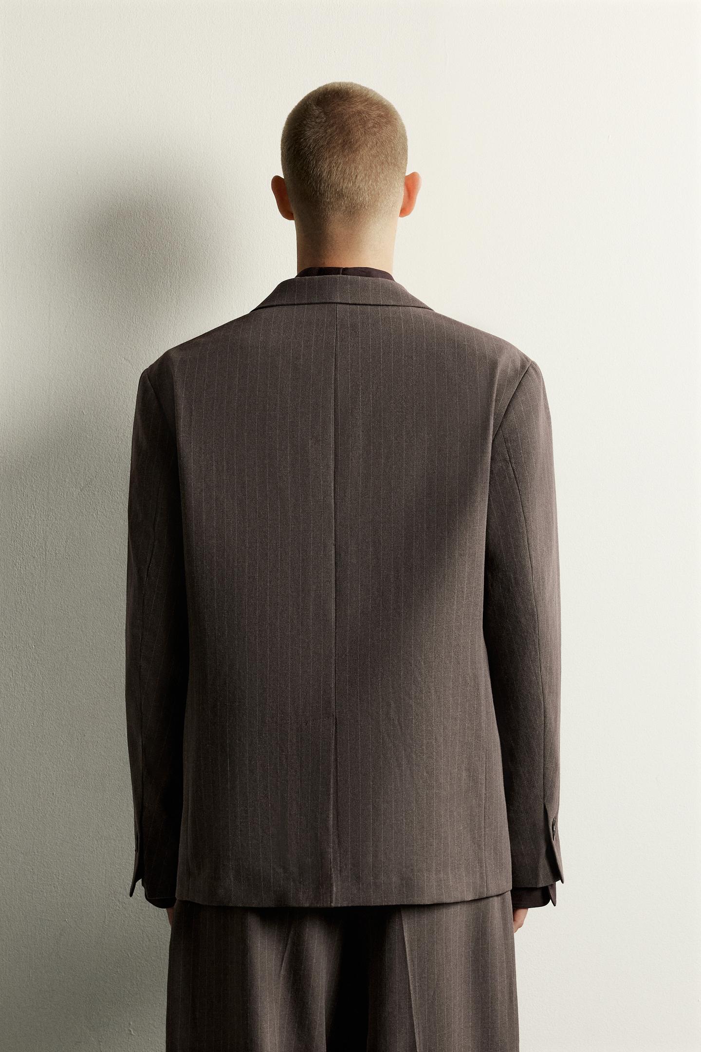 Мужской пиджак Zara Pinstripe Double-Breasted Suit Blazer, цвет: Коричневый — фото 3