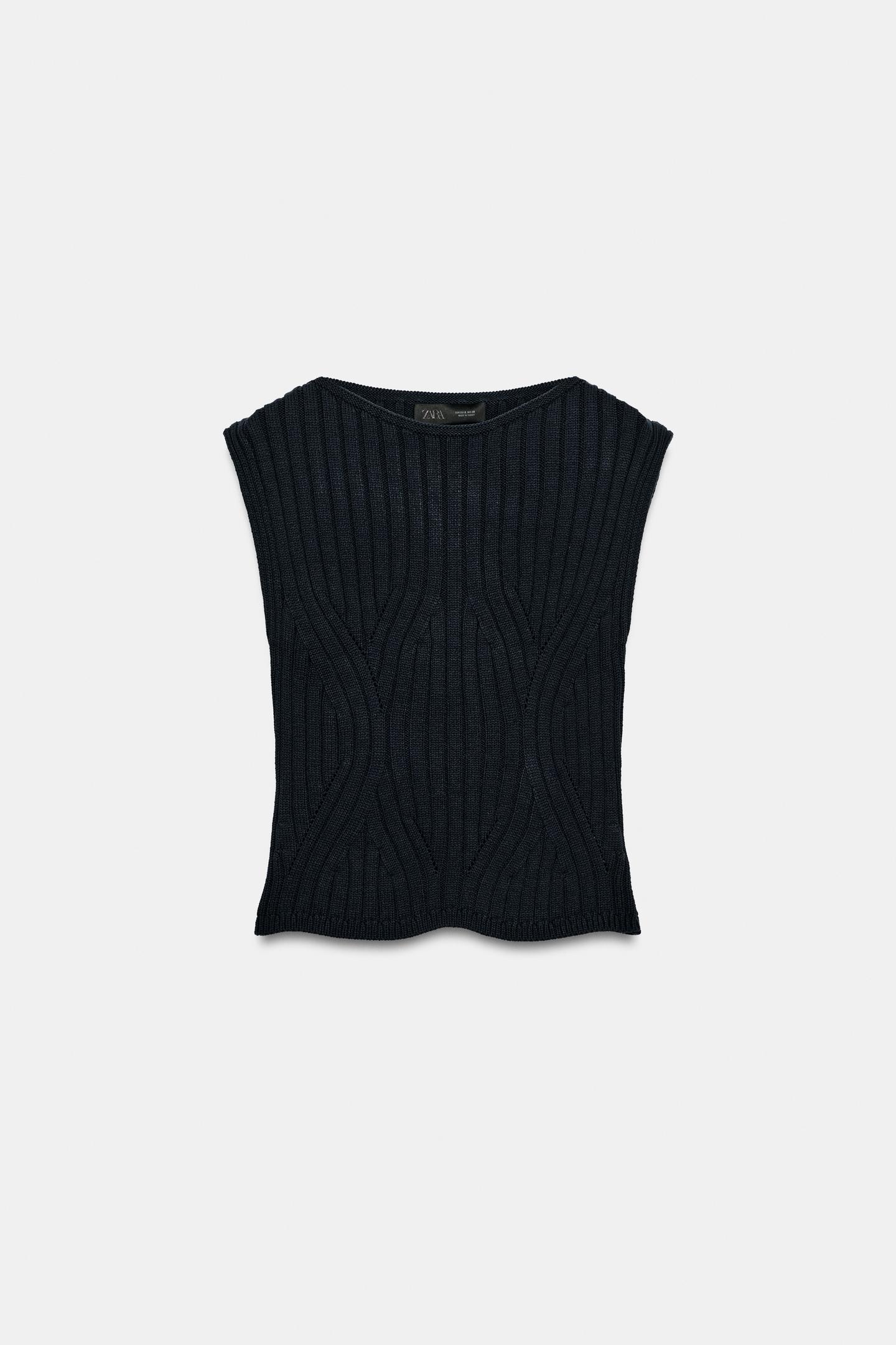 Женский топ Zara Ribbed Knit, цвет: Тёмно-синий — фото 5
