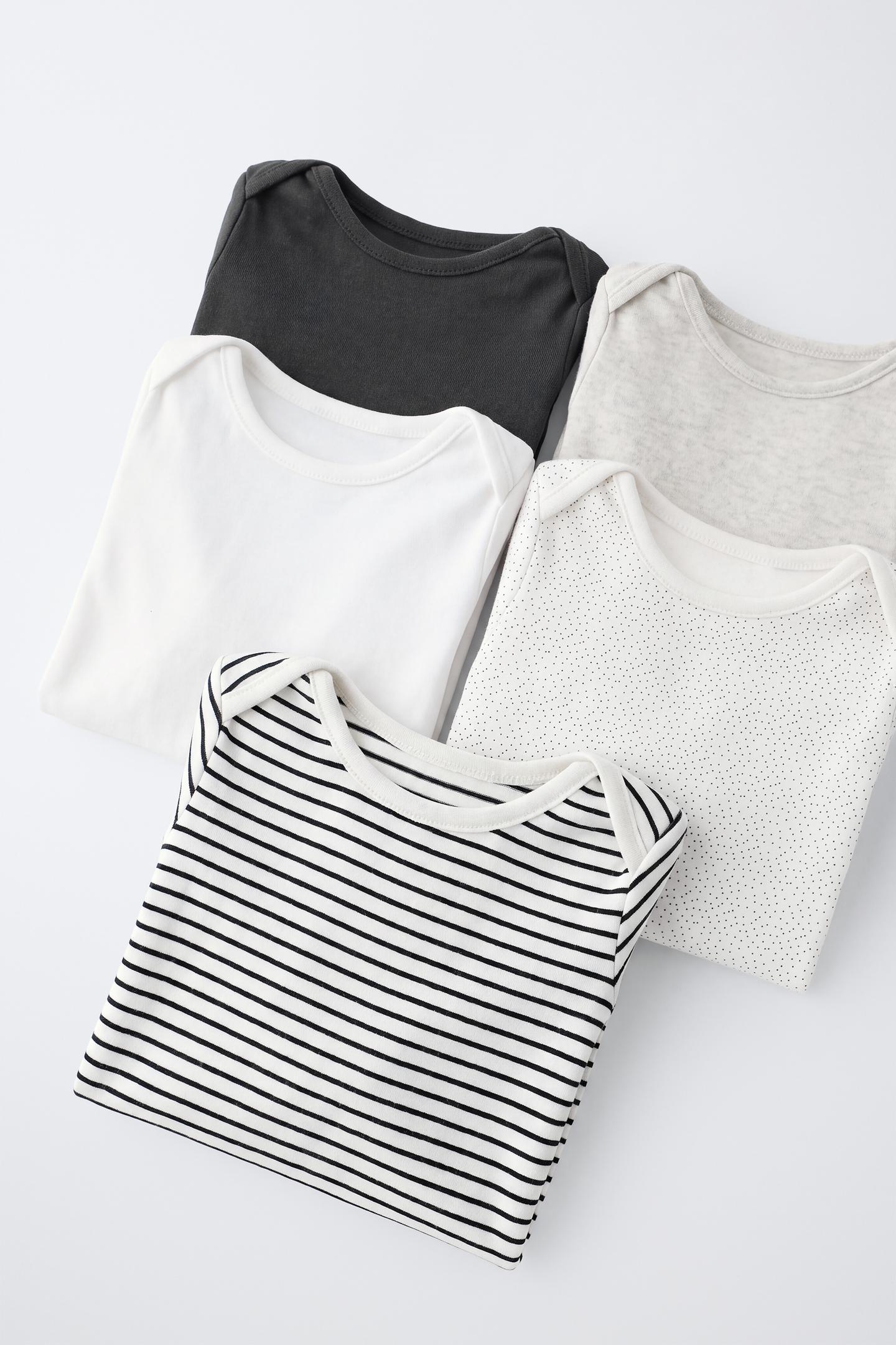 Боди для детей, длинный рукав, в полоску, 5 шт. — Zara, цвет: Чёрный / Экрю — фото 5