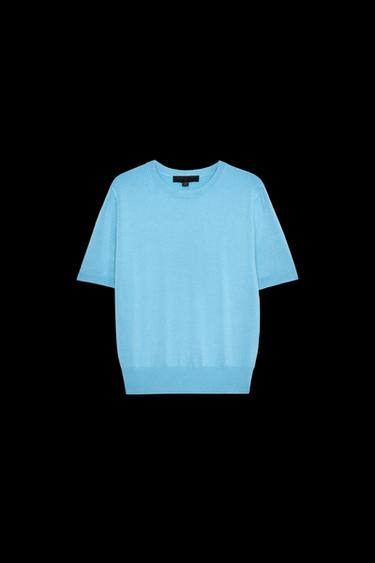 Zara PLAIN KNIT BASIC SHORT SLEEVE TOP - Light blue - Image 0