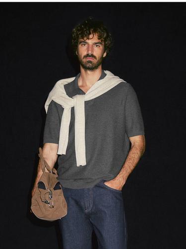 Polo en maille texturée et lin - Gris anthracite de Zara