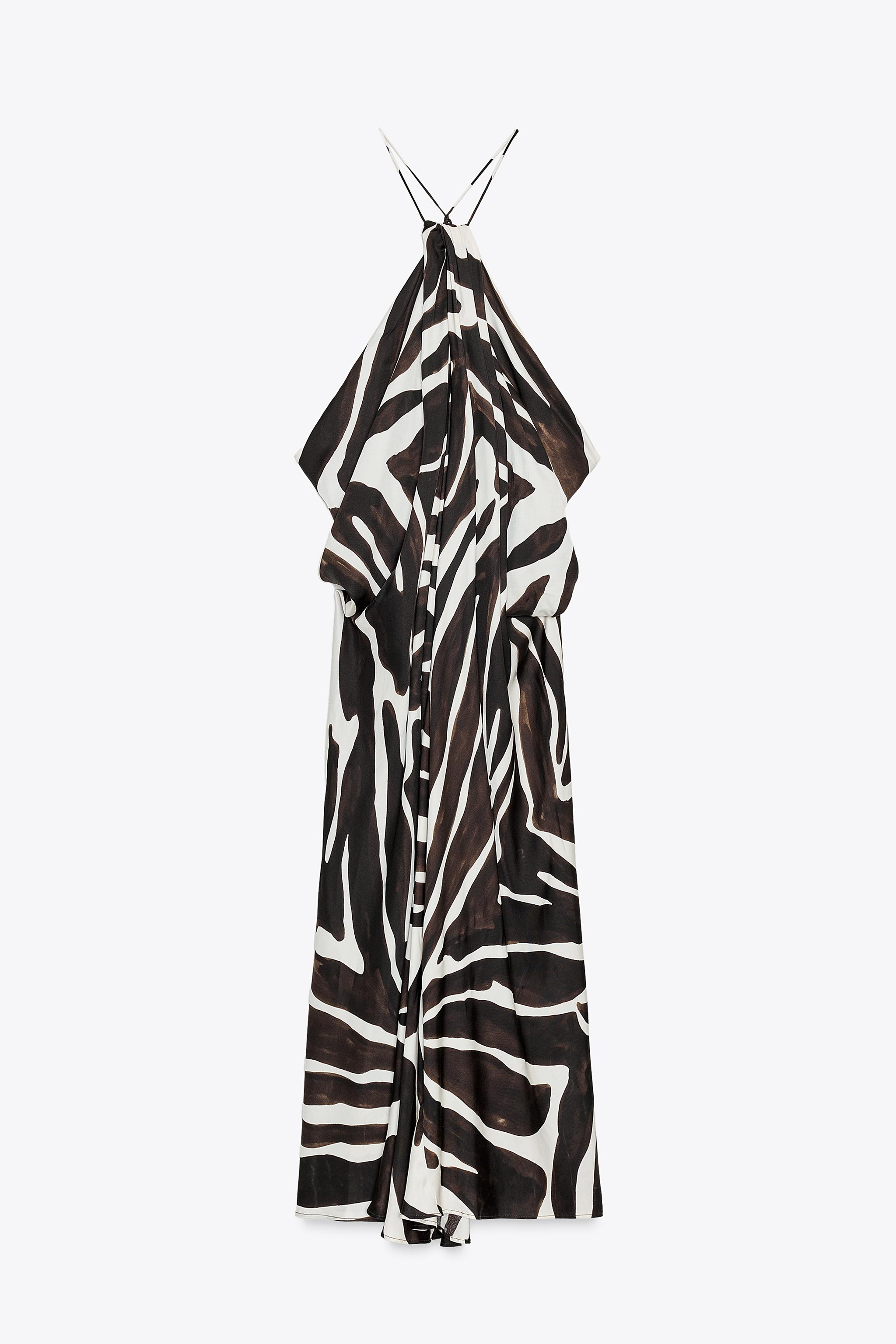 ANIMAL PRINT HALTER DRESS ZW COLLECTION - Ecru / Black