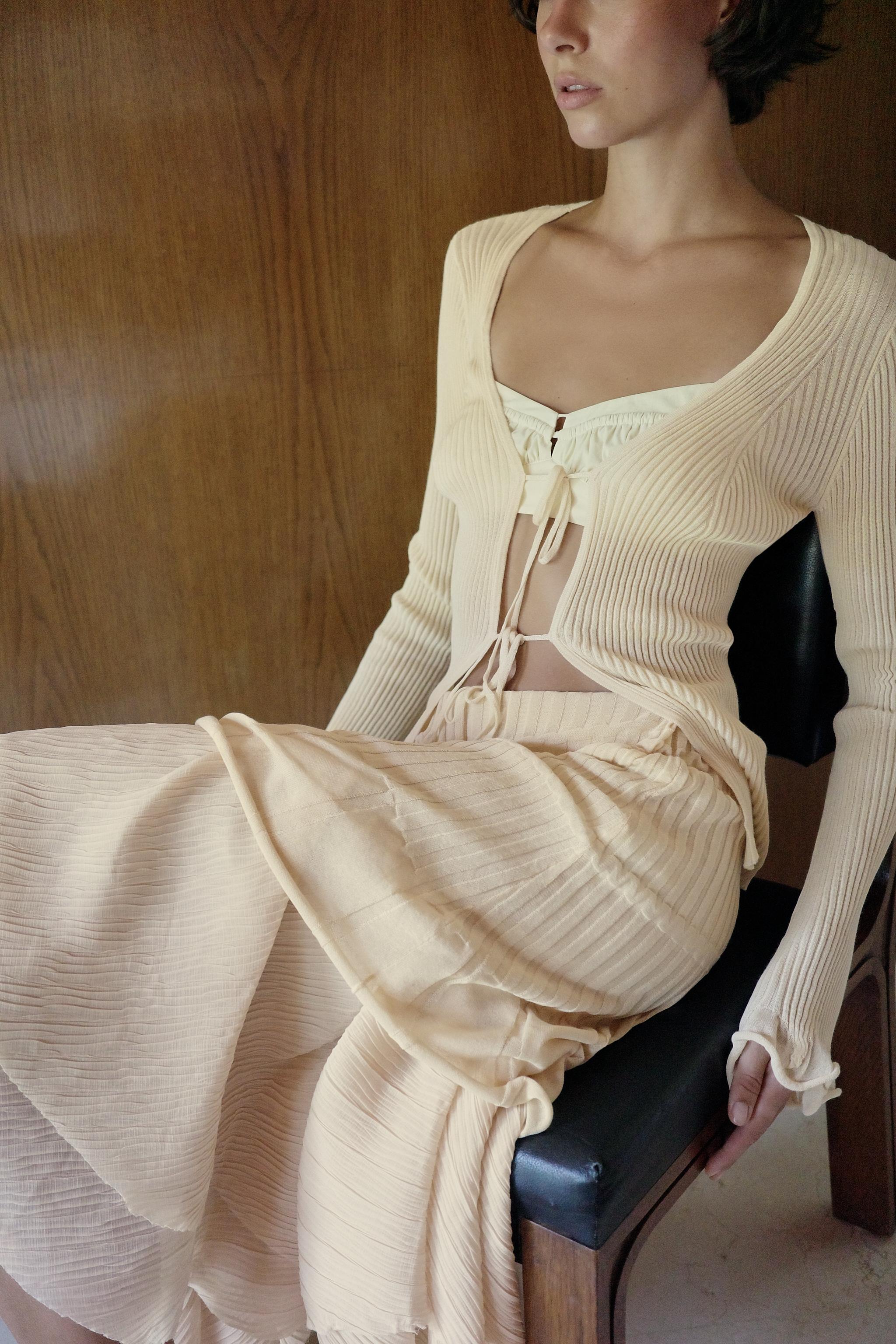Zara RIBBED RUFFLE CARDIGAN — фото 4