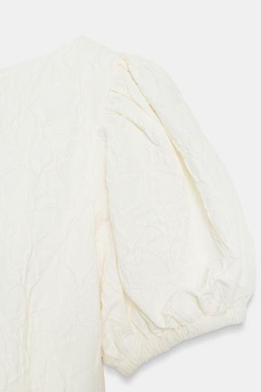 ROBE COURTE BALLON JACQUARD - Écru de Zara - Image 7