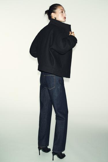 WOOL BLEND HIGH NECK SHORT COAT - Black by Zara - Image 6