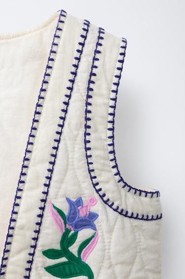 GILET BRODÉ TULIPES - Blanc / Bleu marine de Zara - Image 2
