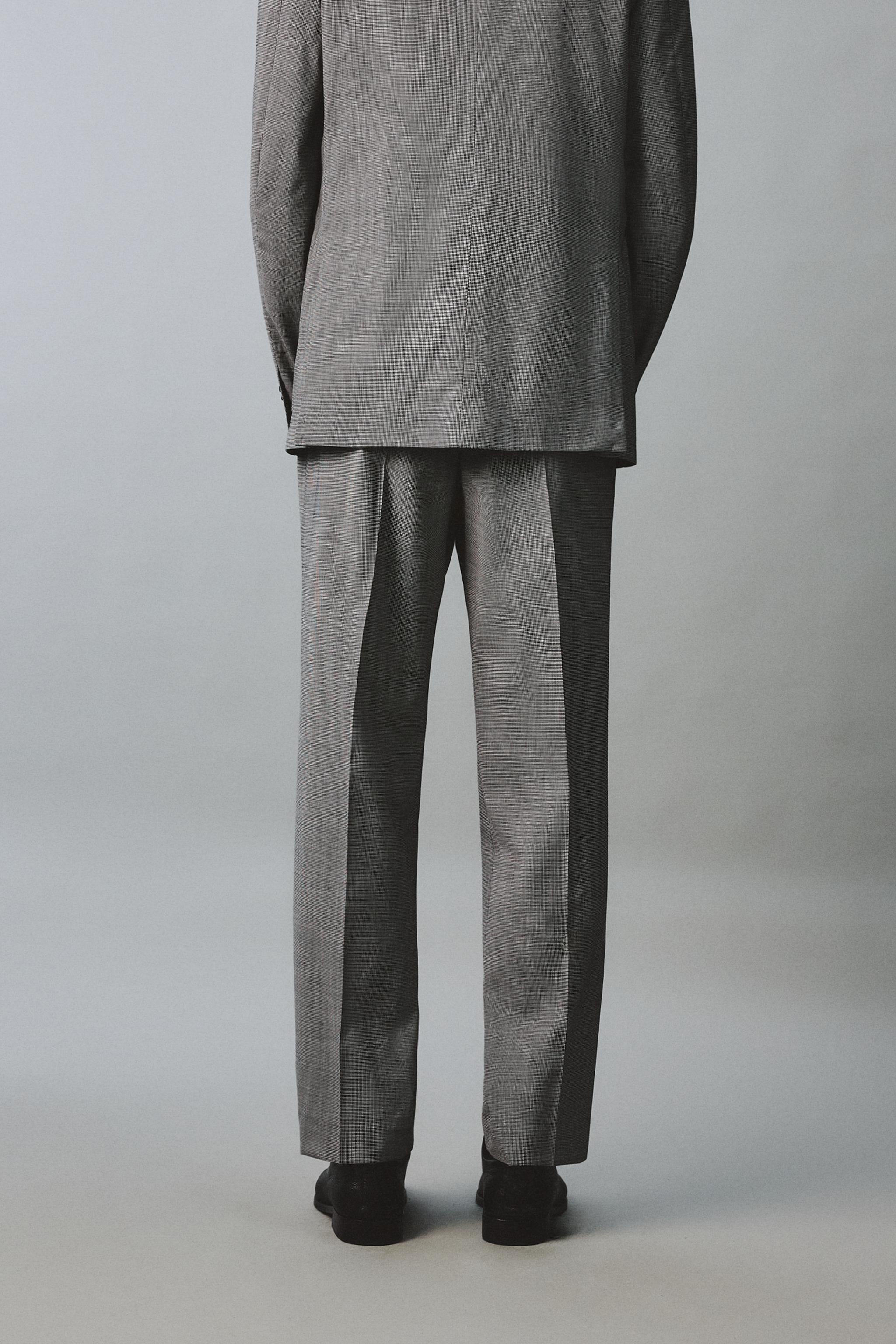 PLAID WOOL BLEND SUIT PANTS