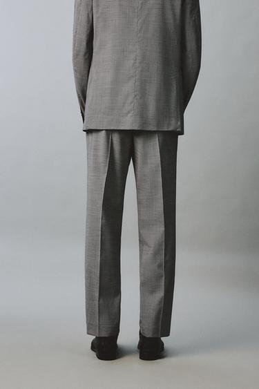 PANTALON DE COSTUME À CARREAUX EN MÉLANGE DE LAINE - Noir / Blanc de Zara - Image 2