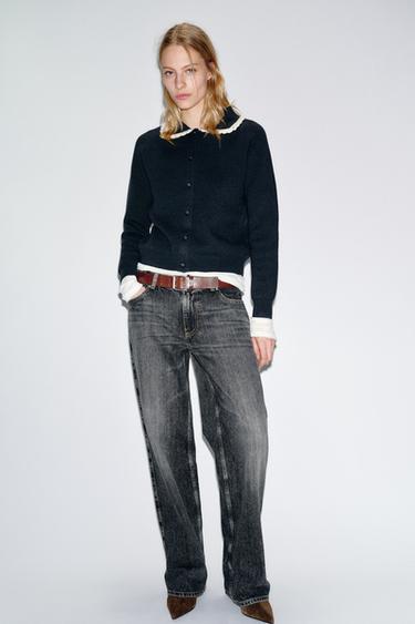 ÁO KHOÁC DỆT KIM CỔ CÁNH SEN - Màu xanh nước biển từ Zara - Hình ảnh 0