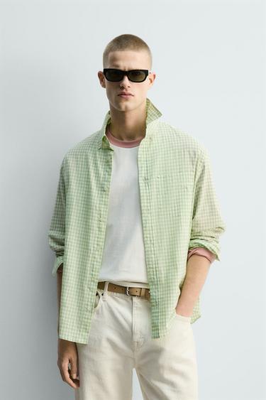 CAMISA REGULAR FIT CUADROS LIMITED EDITION - Verde pastel de Zara