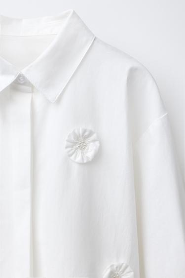 3D FLORAL POPLIN SHIRT - White by Zara - Image 2