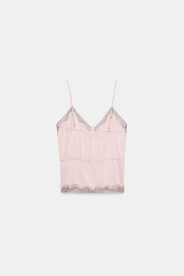 Zara 蕾絲緞面上衣 - 淡粉色