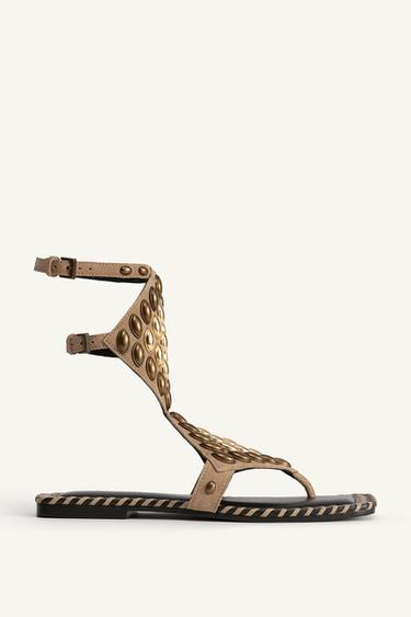 SANDALES À CLOUS EN CROÛTE DE CUIR ÉDITION LIMITÉE - Beige de Zara - Image 3