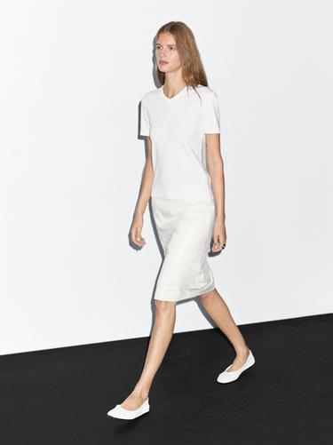 Zara 100% cotton V-neck T-shirt - Oyster-white - Image 0