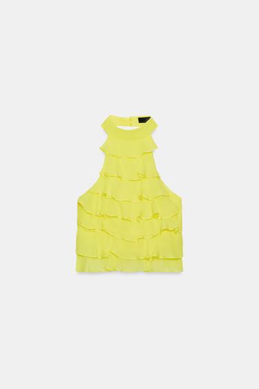TOP GEORGETTE À ENCOLURE AMÉRICAINE - Jaune citron de Zara - Image 4