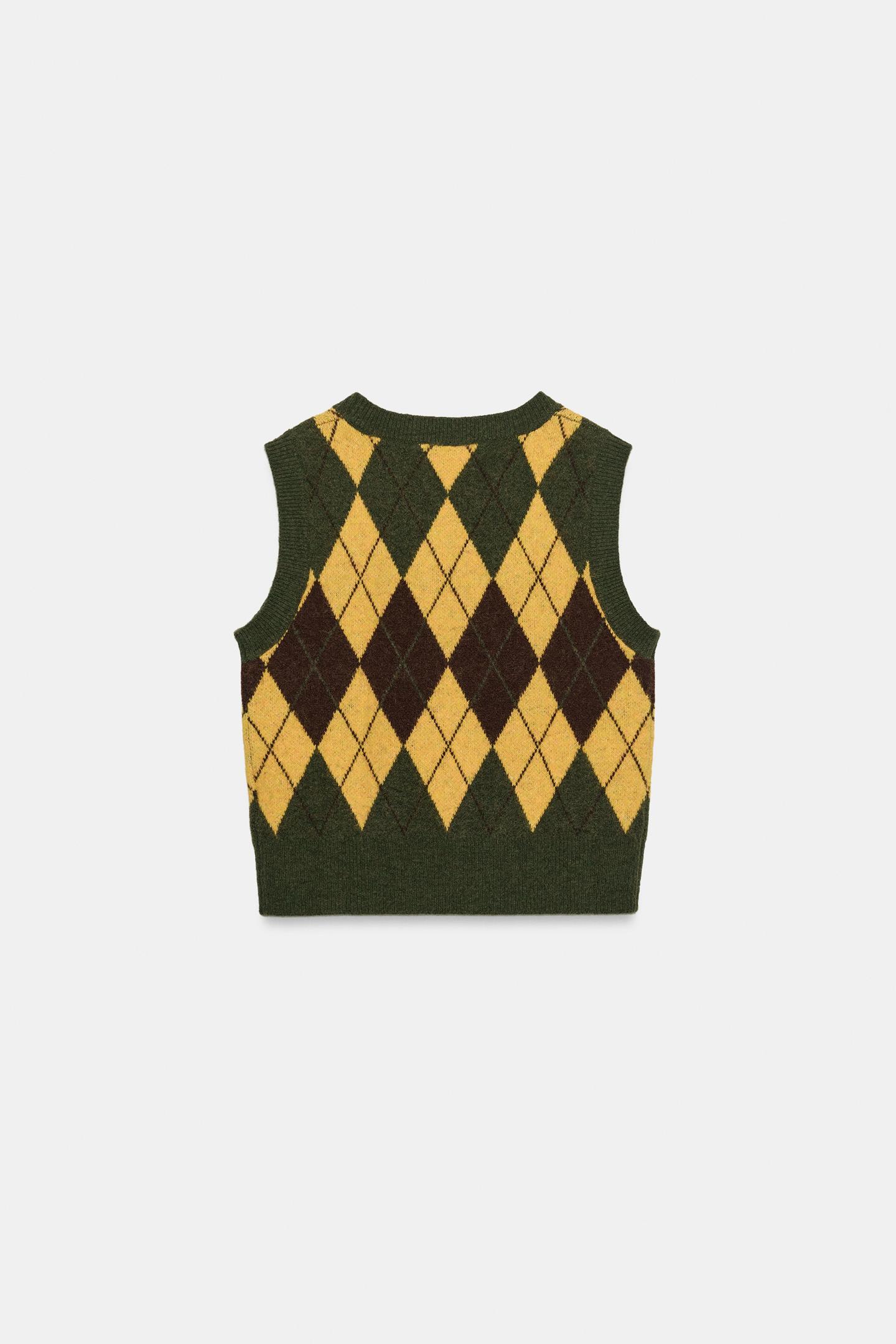 Женский жилет Zara Soft Knit Argyle Vest, цвет: Разноцветный — фото 6