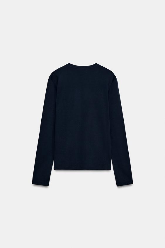 LONG SLEEVE INTERLOCK T-SHIRT - Navy blue by Zara - Image 5
