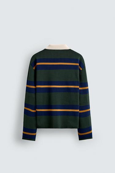 POLO PUNTO RAYAS CUELLO CONTRASTE - Verde de Zara