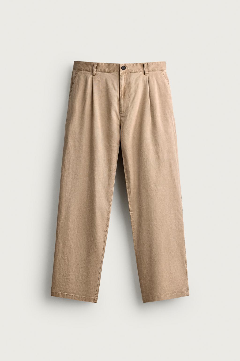 RELAXED FIT PLEATED CHINO TROUSERS