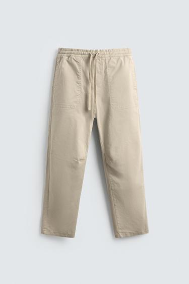 Zara WASHED RELAXED FIT PANTS - Stone