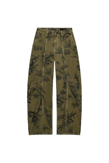 ZW COLLECTION LOW-RISE BARREL JEANS WITH FLORAL PRINT