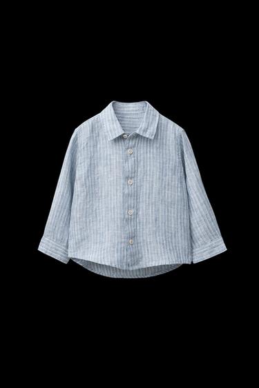 Zara 100% LINEN STRIPED SHIRT - Blue - Image 0