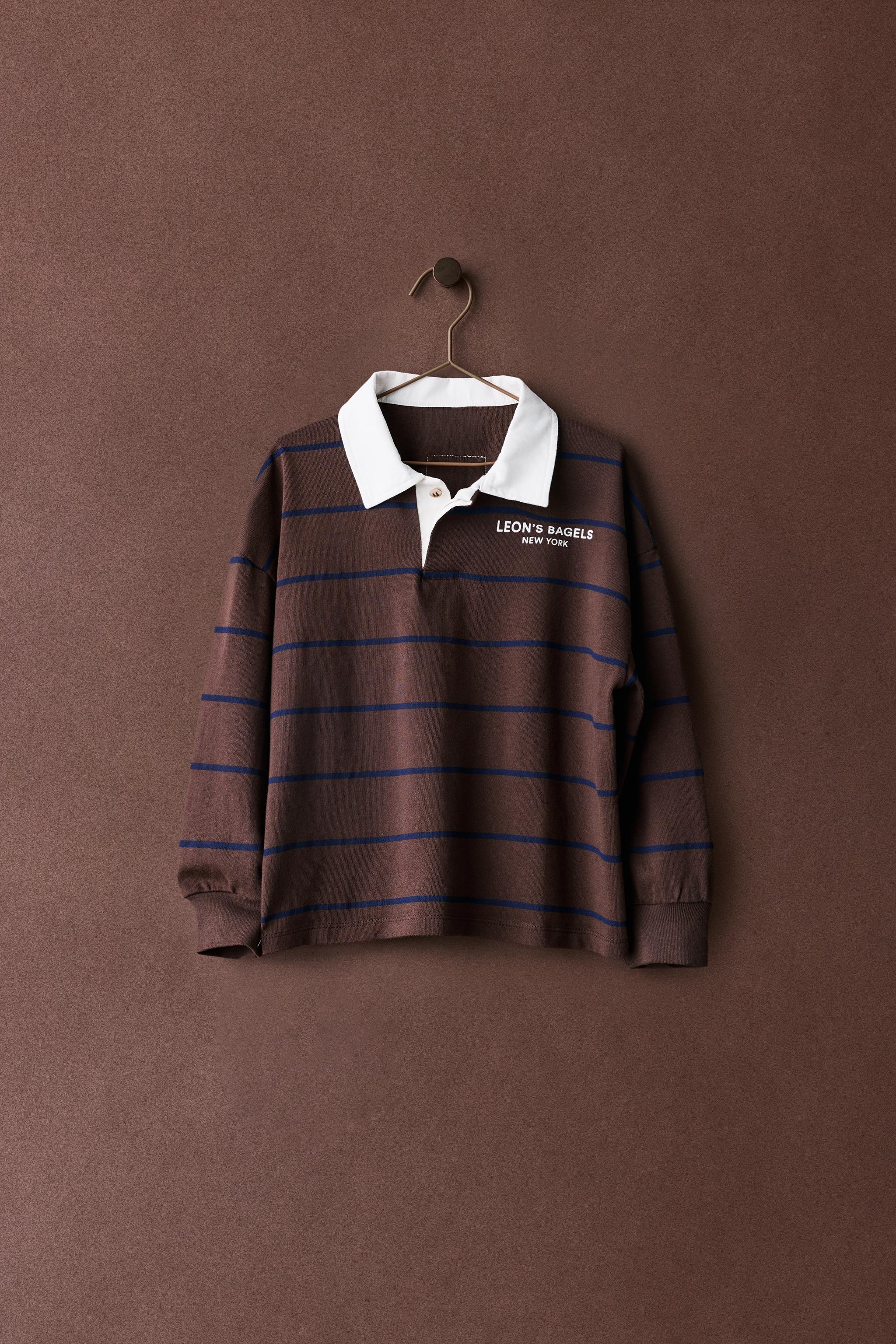 LEON'S BAGELS ® STRIPED POLO SHIRT — Brown