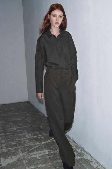 オーバーサイズ ZW コレクション シャツダークグレーZaraのオーバーサイズ ZW コレクション シャツ - ダークグレー