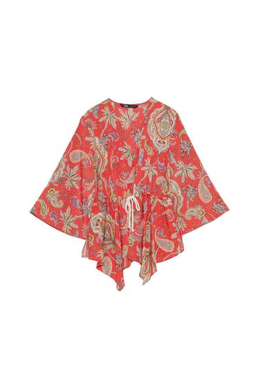 PRINTED BLOUSE WITH DRAWSTRING