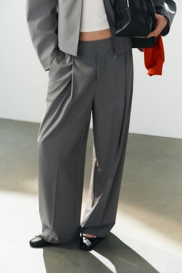 ELASTICATED PLEATED TROUSERS - Charcoal grey by Zara