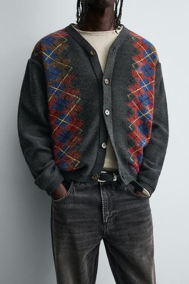 ARGYLE JACQUARD CARDIGAN - Anthracite Grey by Zara - Image 6