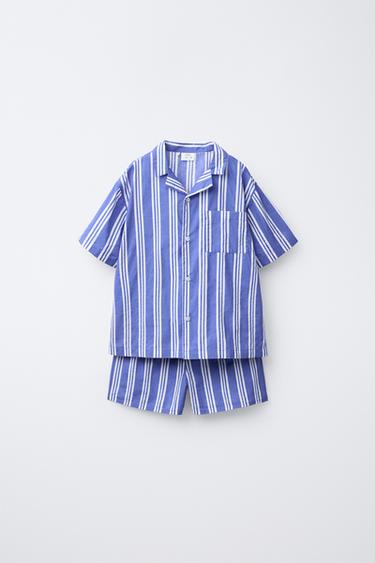 2-6 TUỔI/ BỘ PIJAMA GỒM ÁO SƠ MI VÀ QUẦN SHORT BERMUDA KẺ - Xanh dương từ Zara - Hình ảnh 0