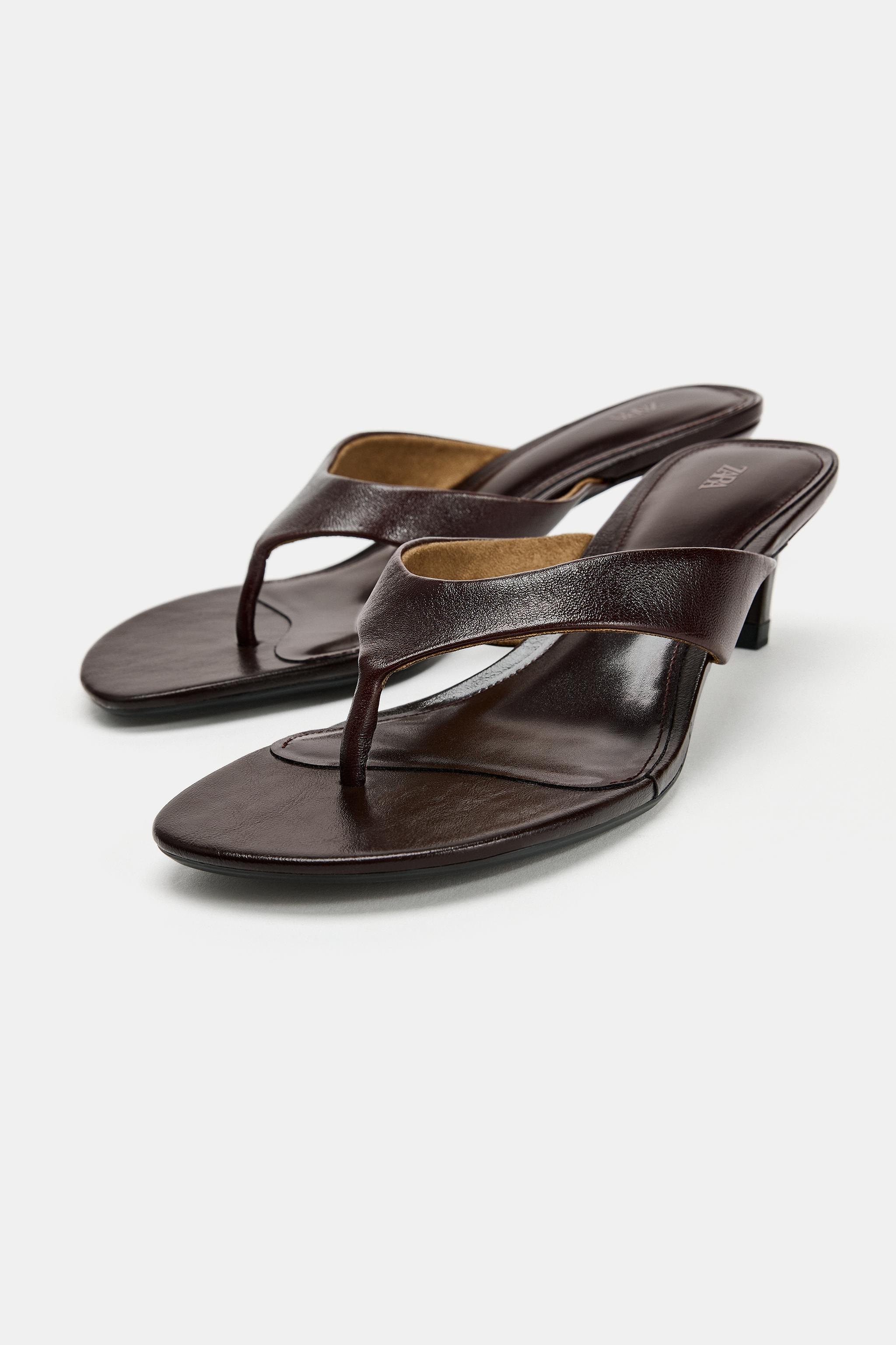 LEATHER KITTEN HEEL SANDALS