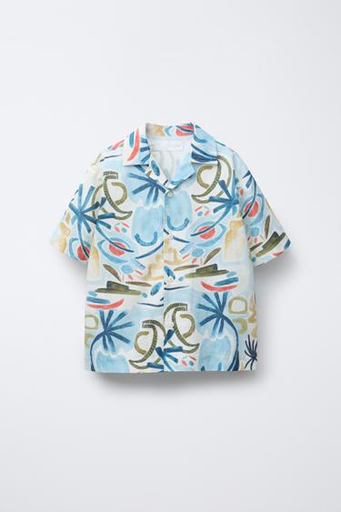 OVERHEMD MET VORMENPRINT - Middenblauw van Zara - Afbeelding 0