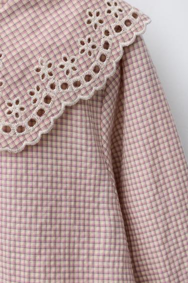 CHEMISE À COL CLAUDINE BRODÉE - Rose clair de Zara - Image 2