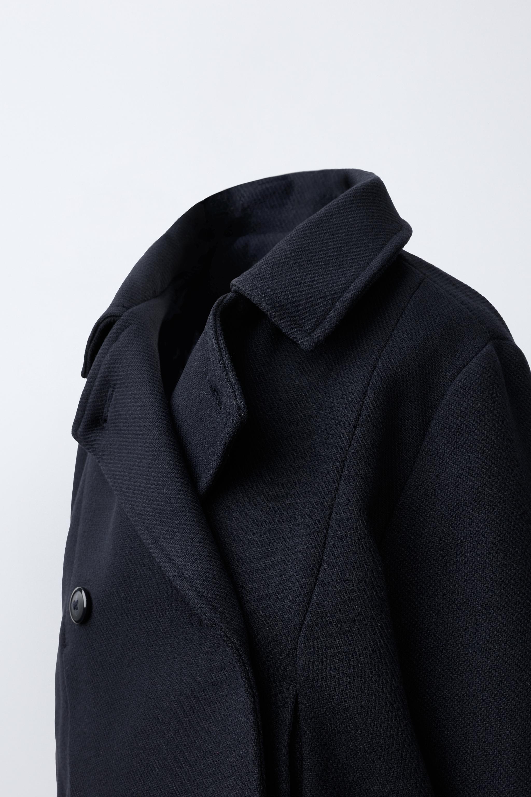 クロップド丈ウール混コート - ネイビーブルー | ZARA Japan / 日本