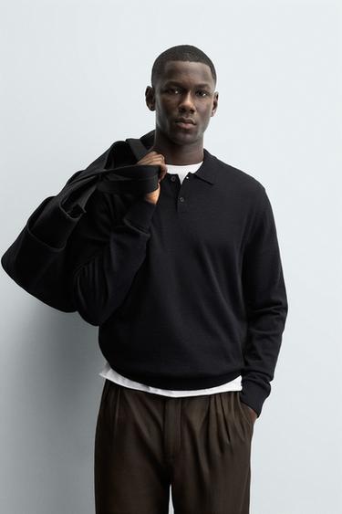 POLOSHIRT AUS STRICK, 100 % WOLLE - Schwarz von Zara