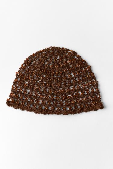 GORRO CASQUETE CROCHET ABALORIOS - Marrón de Zara