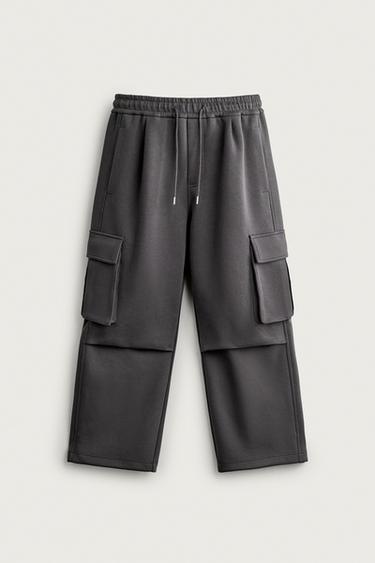 Zara COMPACT CARGO JOGGER PANTS - Blue / Gray