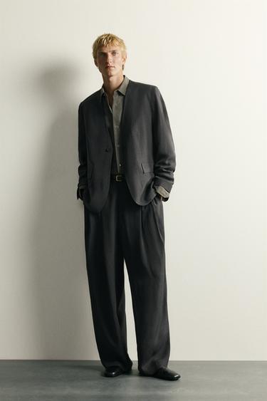RELAXED FIT COLLARLESS SUIT BLAZER - Anthracite grey by Zara