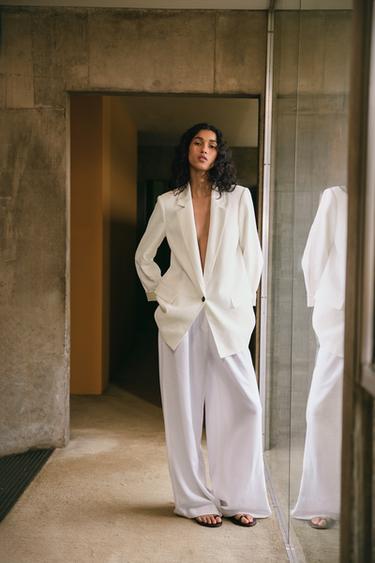 BLAZER CON LINO PUÑO ESTAMPADO - Blanco roto de Zara