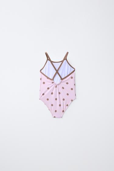 2-6 YEARS/ POLKA DOT SWIMSUIT WITH CONTRAST PIPING - Dusty pink by Zara - Image 1