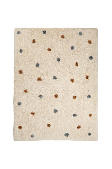 Zara KIDS RECTANGULAR TEXTURED POLKA DOT AREA RUG - Ecru