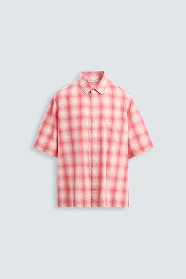 RELAXED FIT CHECK SHIRT - White / Red by Zara