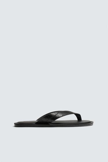 Zara 壓花設計絆帶涼鞋 - 黑色