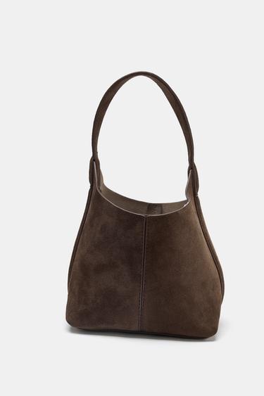 SAC EN CUIR DAIM MINI SEAU - Gris taupe de Zara - Image 6