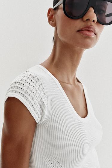 STRICKTOP MATERIALKOMBINATION - Weiß von Zara