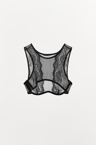 CROP-TOP AUS MESH MIT SPITZE - Schwarz von Zara - Bild 0