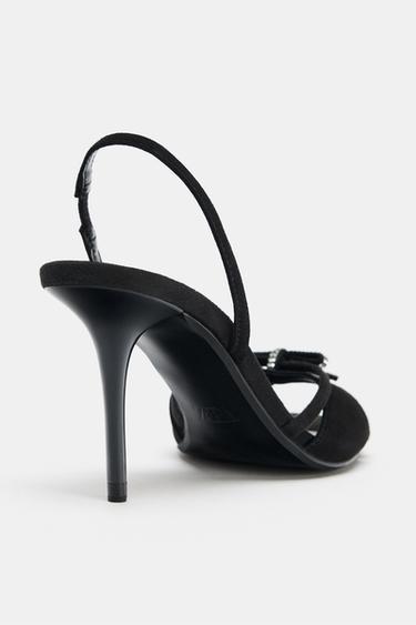 SANDALES EN CUIR AVEC NŒUD BRILLANT - Noir de Zara - Image 3